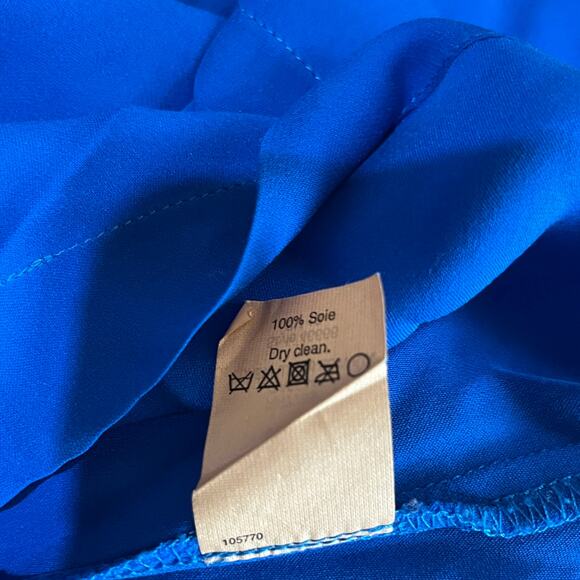 J. Crew Blouse Womens Size 4 Blue Silk Cutout Back Short Sleeves Crew Neck - Picture 8 of 10